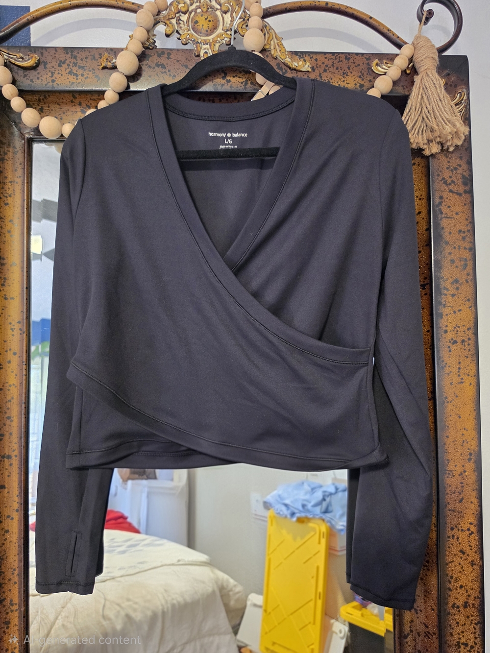 Harmony & Balance Black Wrap-Front Long Sleeve Top
